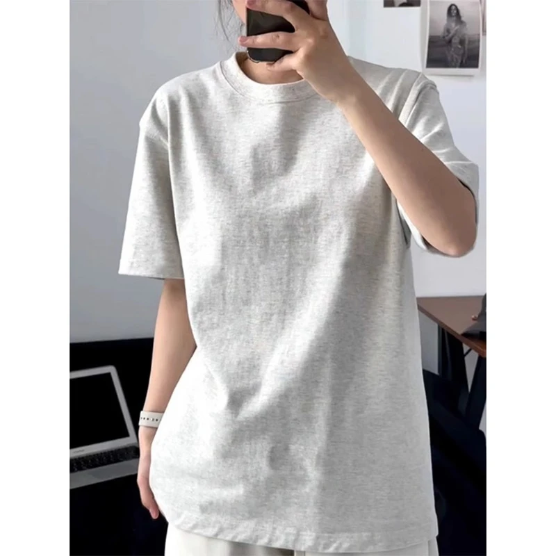 美式正肩燕麦灰t恤男款夏季穿搭新疆棉短袖小领口重磅情侣半截袖
