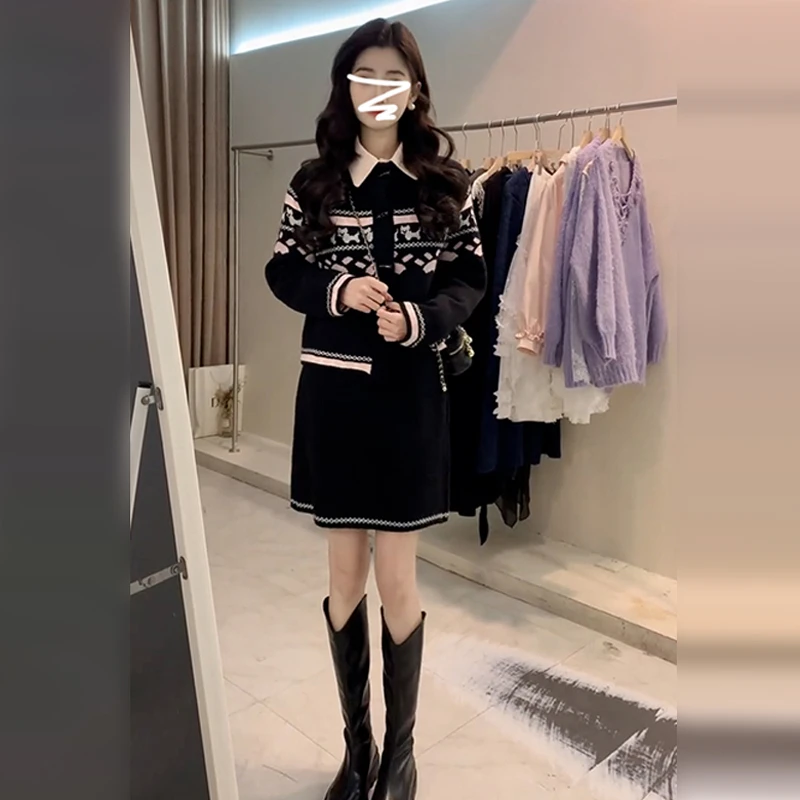 小香miu系穿搭针织毛衣连衣裙子女早秋2025超火短裙套装9642