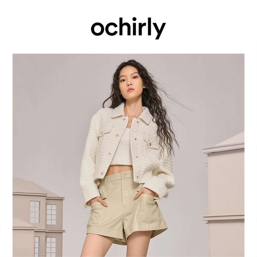 OCHIRLY欧时力羊毛花式纱小香风外套款早春工装风