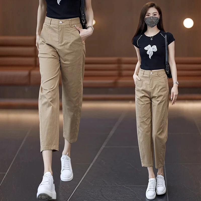 西装哈伦裤女士2025春夏季新款高腰宽松显瘦九分直筒烟管萝卜裤子