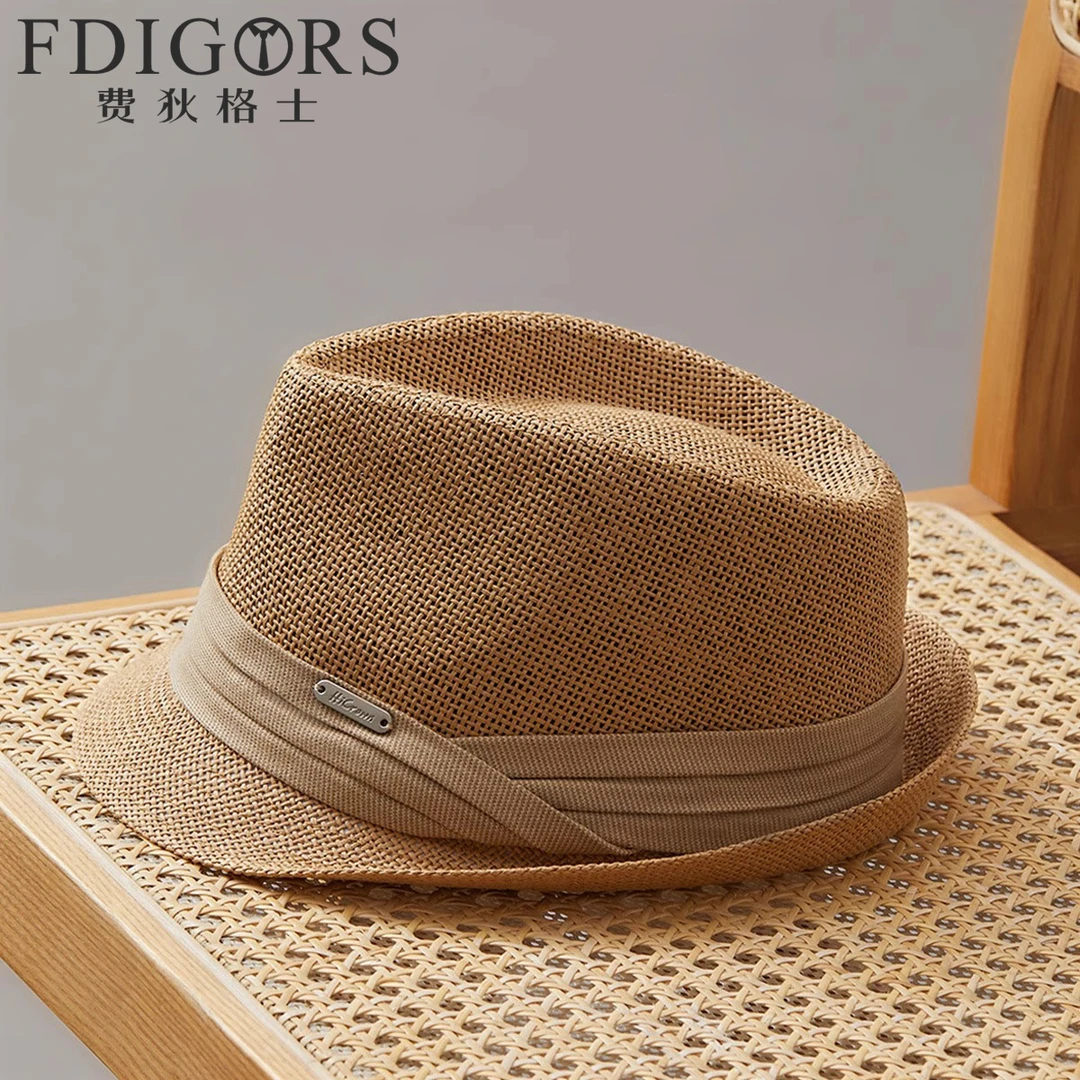 FDIGORS爵士草帽男款夏季中老年欧美英伦时尚休闲遮阳防晒遮阳帽