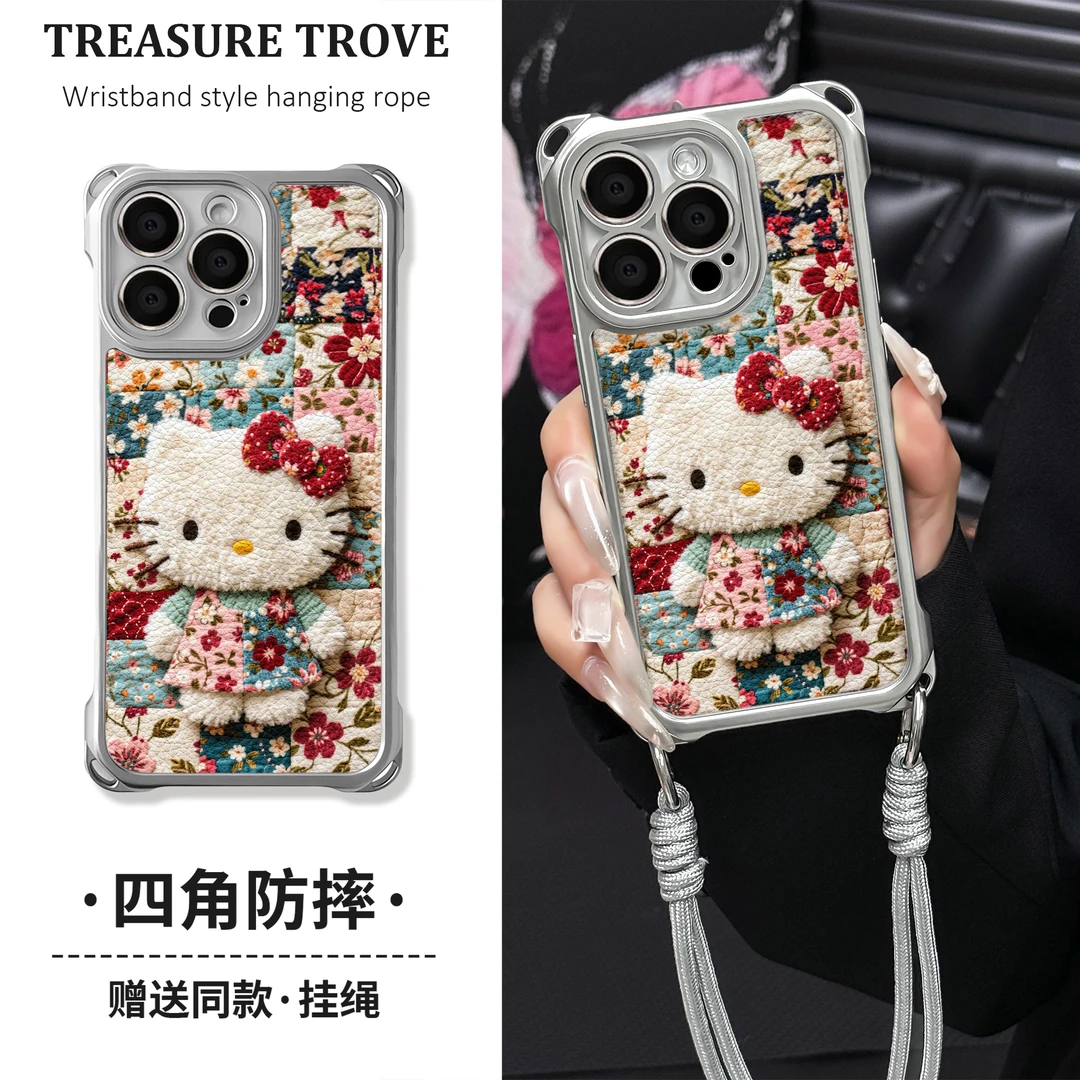 适用于苹果16华为OPPO小米VIVO简约创意个性四角挂绳手机壳YA0305