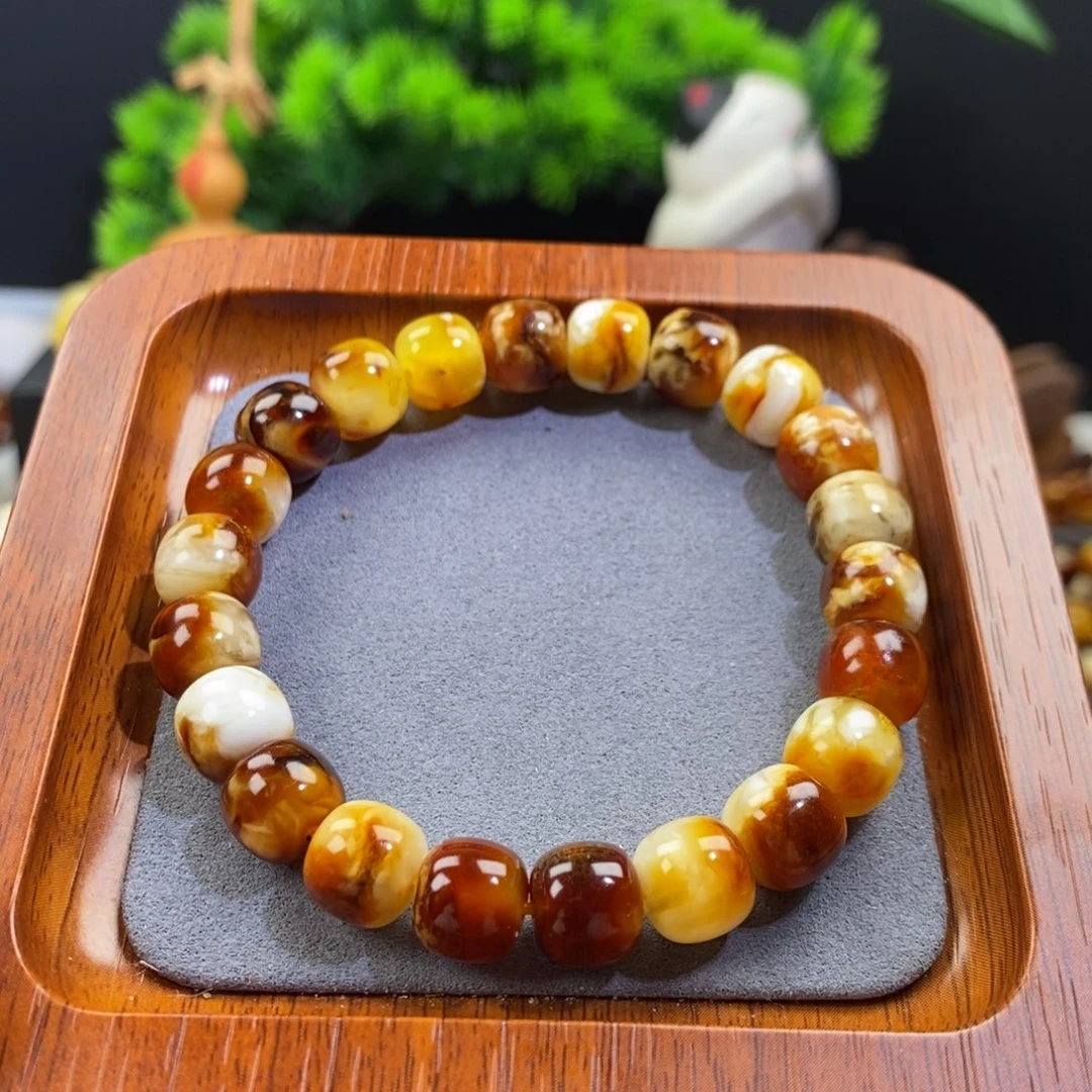 琥珀未镶嵌手链天然沁色蜜蜡老型10*9mm