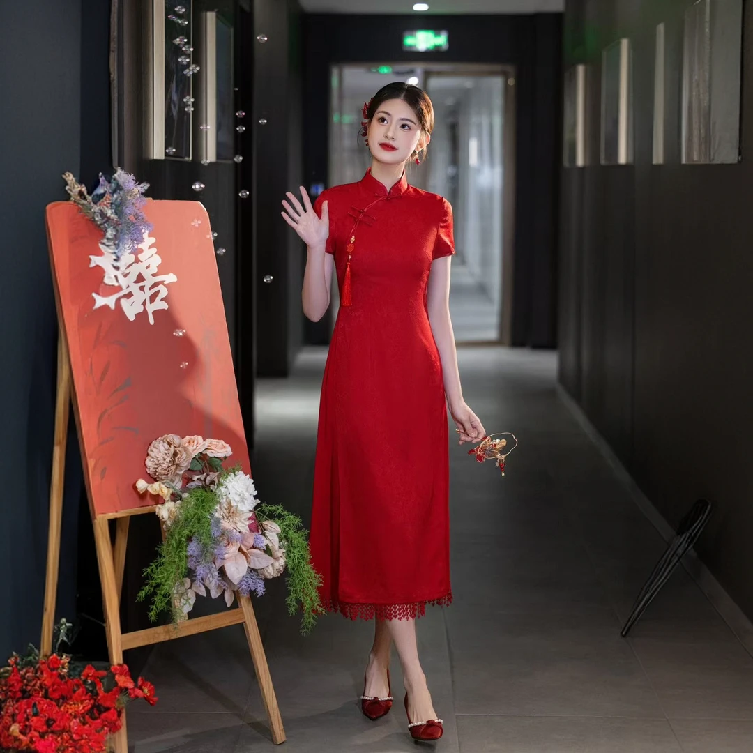 红色旗袍小个子高考送考中考旗开得胜2025新款敬酒服新娘订婚礼服