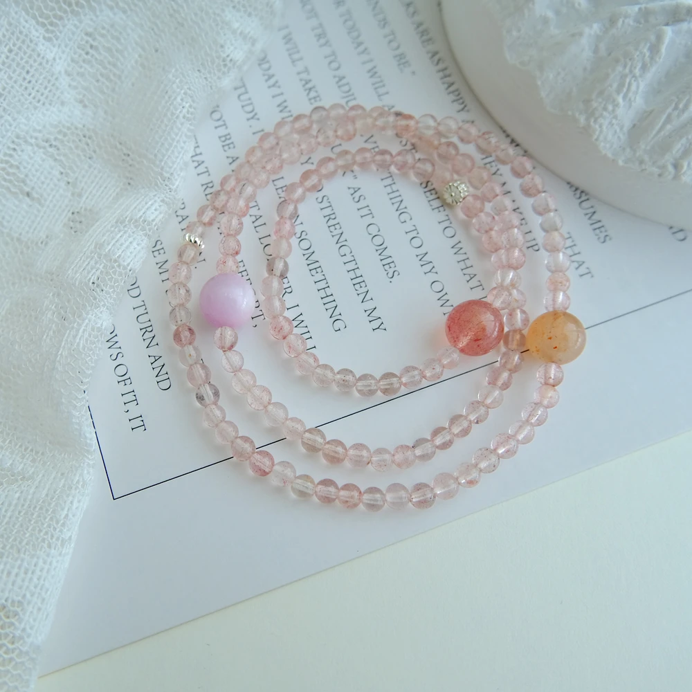 天然高冰透红草莓晶设计款多圈手串