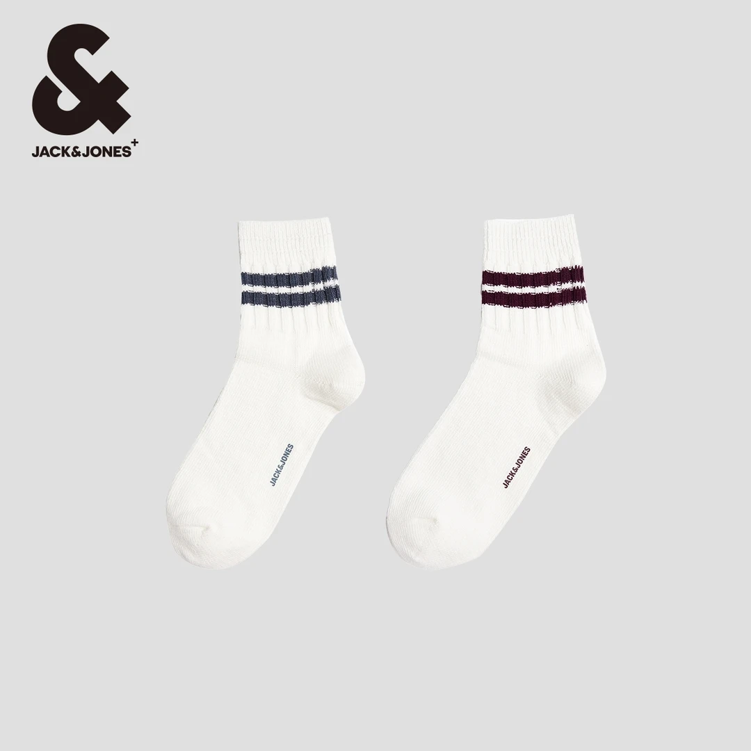 杰克琼斯秋季新款潮流高街百搭舒适休闲两条杠条纹撞色中筒袜子男