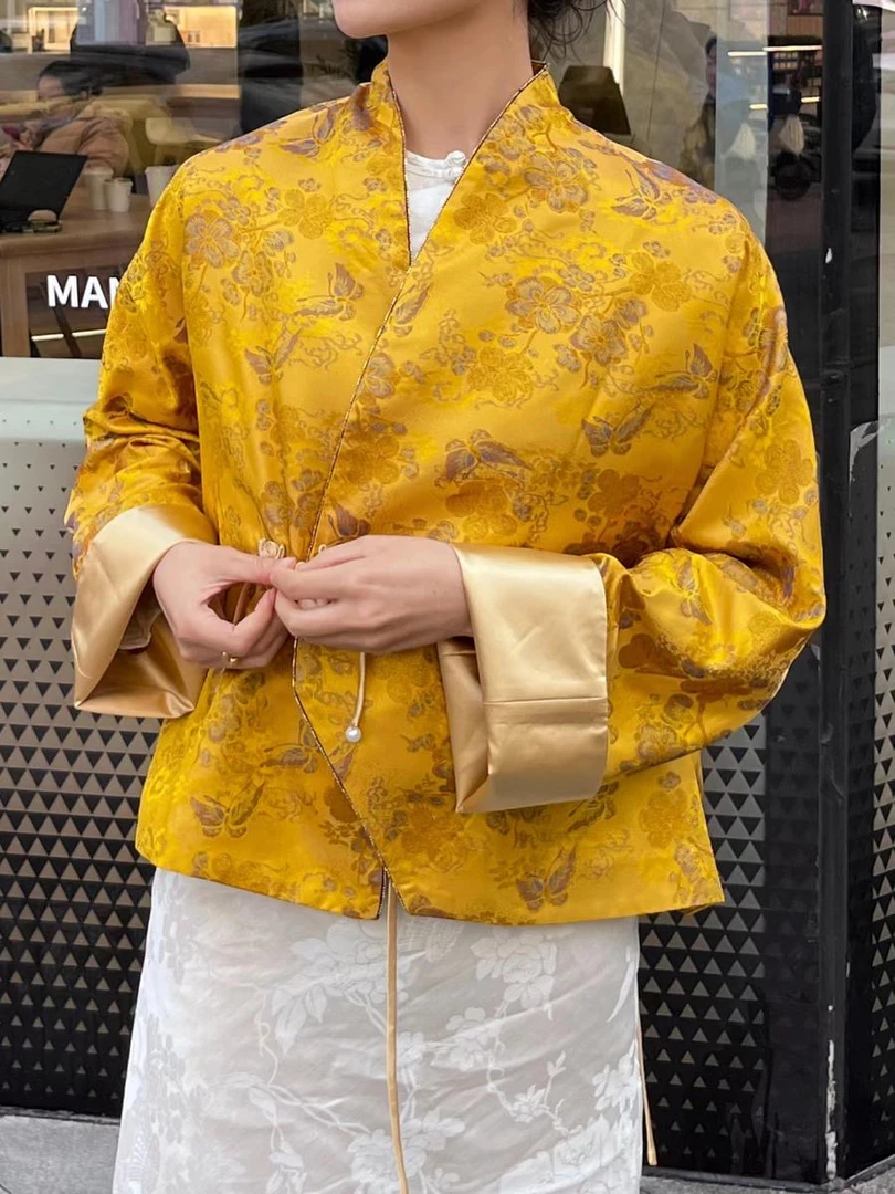 盛唐牡丹｜花香引蝶真丝宋锦新中式外套
