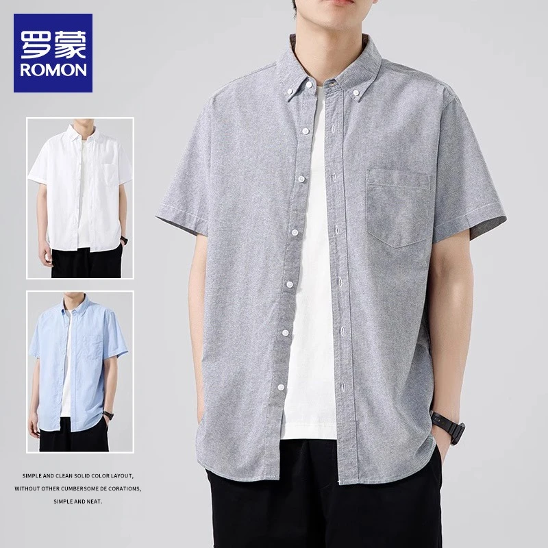 罗蒙短袖衬衫男士夏季新款纯棉工装半袖上衣潮流休闲衬衣外套男装