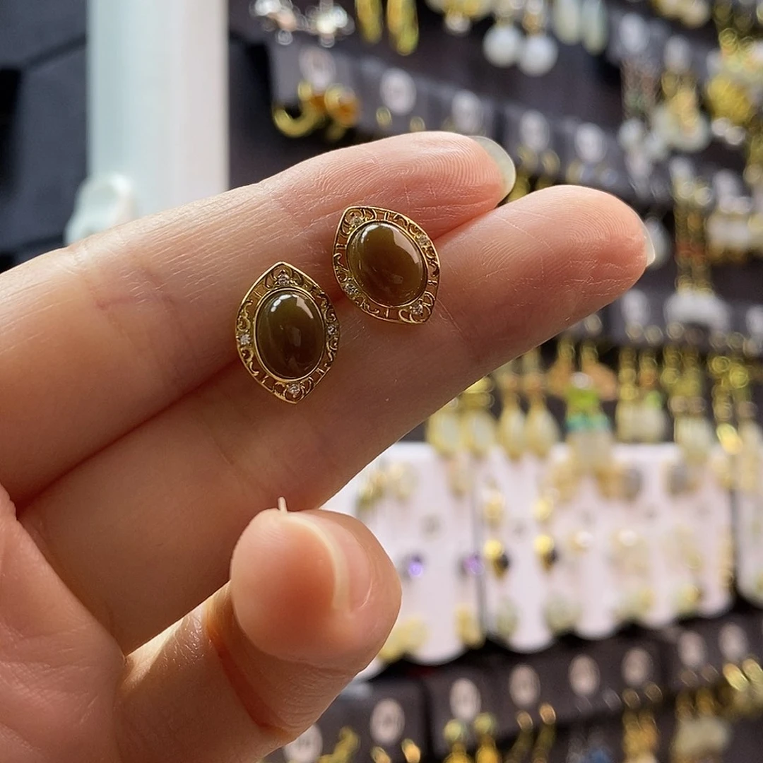 和田玉未镶嵌耳饰通体纯银天然和田玉糖料耳钉