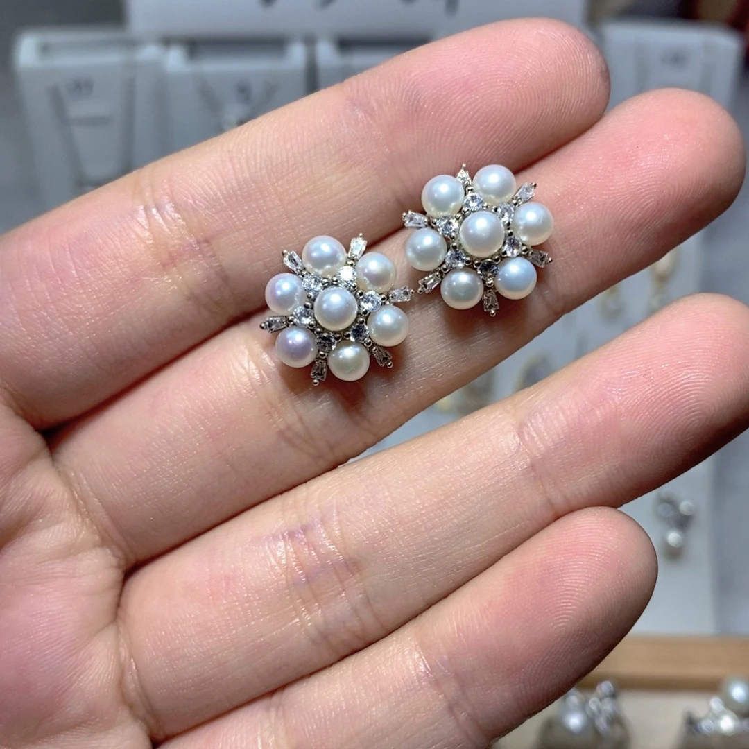 耳饰淡水珍珠银S925镶嵌