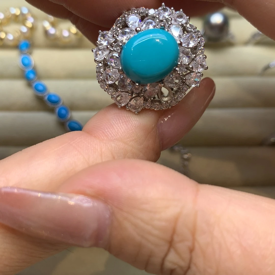 银S925镶嵌绿松石戒指