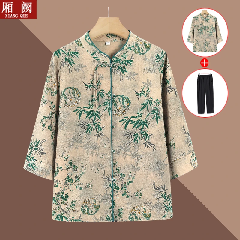 奶奶装夏季薄款小衫中老年国风清爽衬衣60岁以上老年人夏装女衬衫
