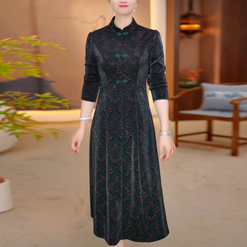 新中式改良旗袍连衣裙女2025秋季新款高端精致修身显瘦中长款裙子