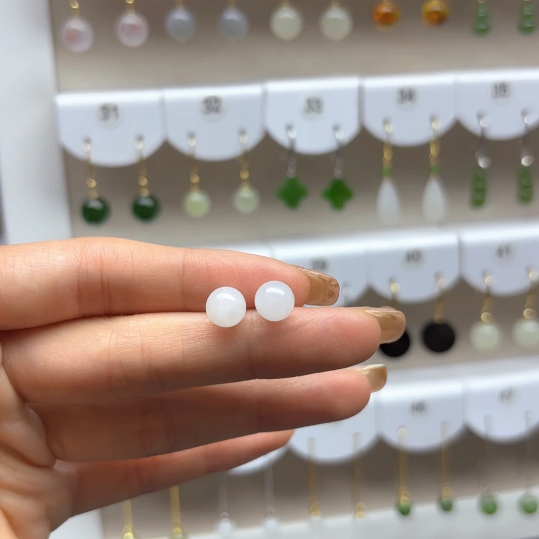 和田玉银S925镶嵌耳饰2