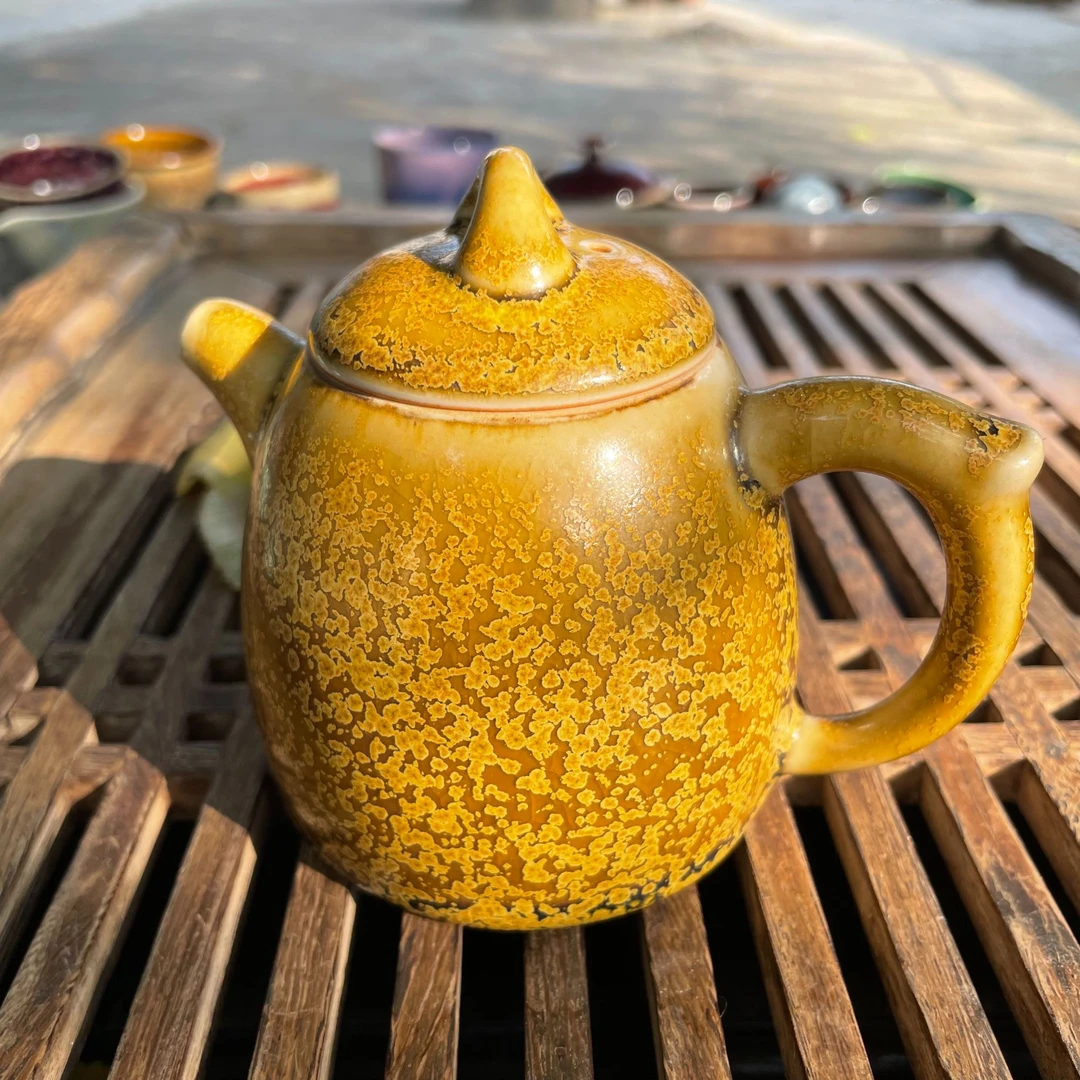钧瓷炭烧秦权壶纯手工精美黄色