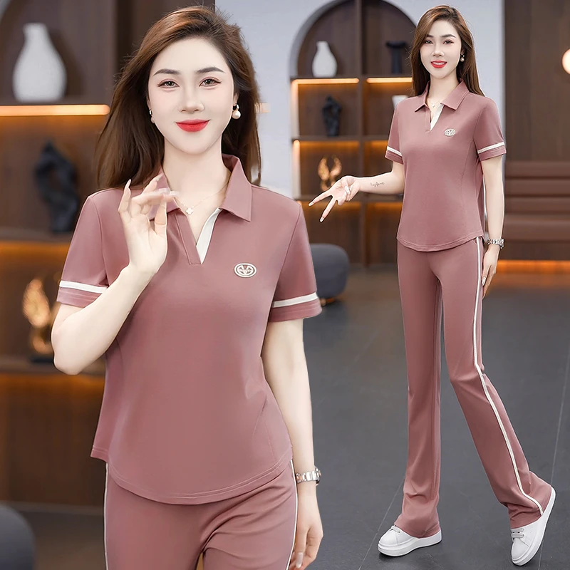 运动套装女夏季2025新款时尚休闲洋气质妈妈减龄短袖跑步服两件套