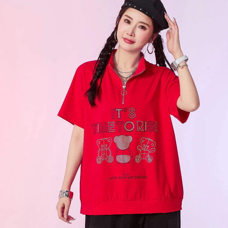 8879款大码女装夏装时尚休闲宽松显瘦胖mm短袖T恤衫