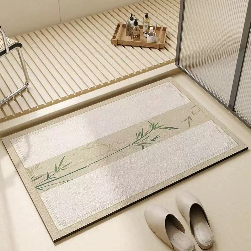 新中式国画硅藻泥吸水地垫家用入户门卫生间浴室吸水防滑速干脚垫