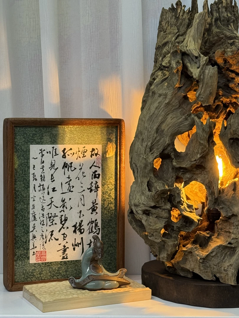 宋式美学中古侘寂风创意风化铁砾木老树根老料氛围台灯中古风装饰