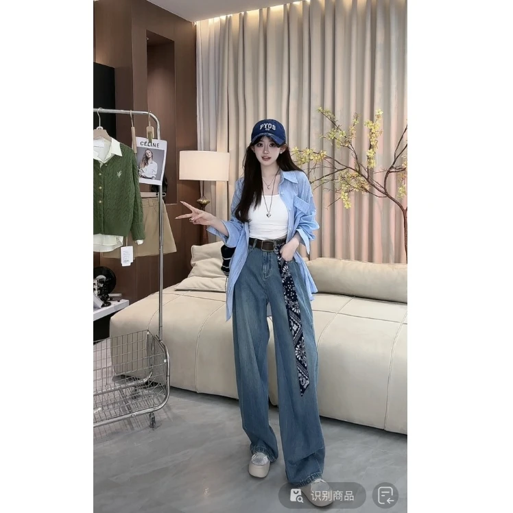 西恩严选●时尚百搭宽松直筒版型深色牛仔裤Q4NZK1610A（不含丝巾）