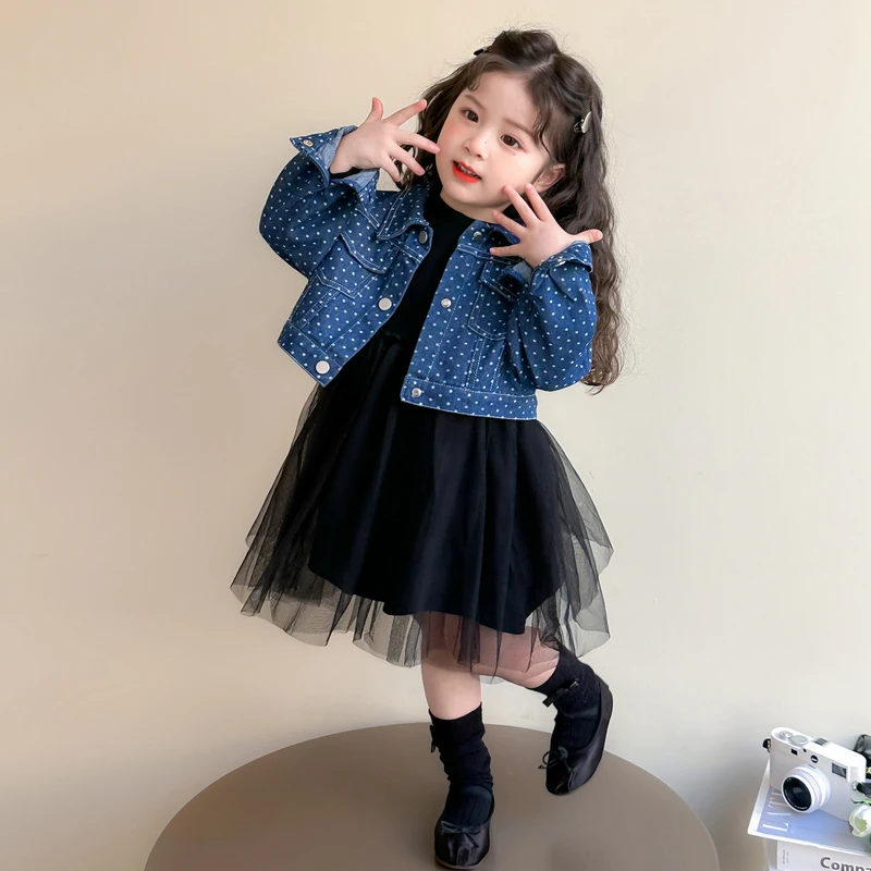 女童套装春秋款2025新款儿童洋气时髦连衣裙长裙宝宝牛仔外套上衣