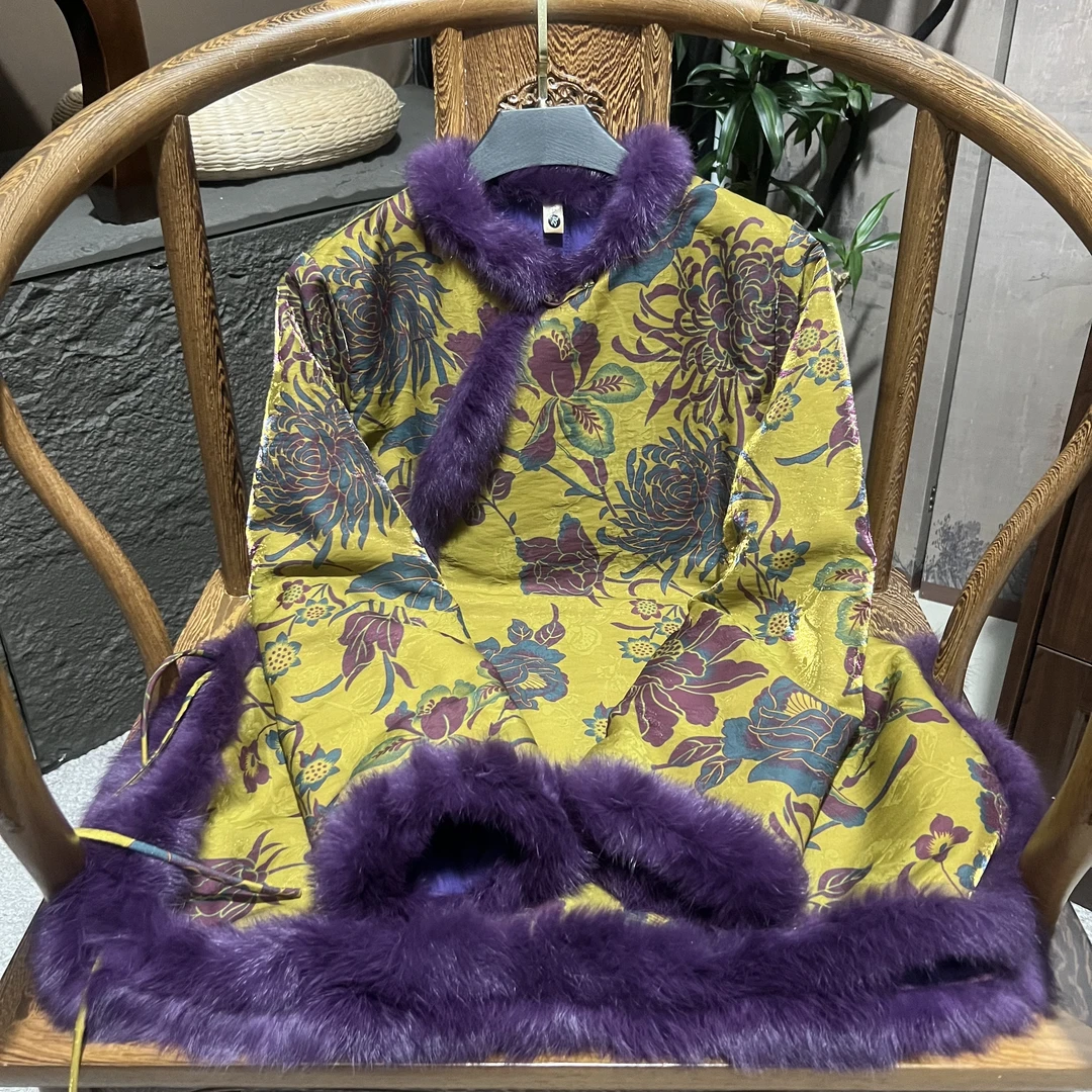 【繁花】新中式国风棉服冬季夹棉印花圆领中长款马甲 減龄百搭上衣