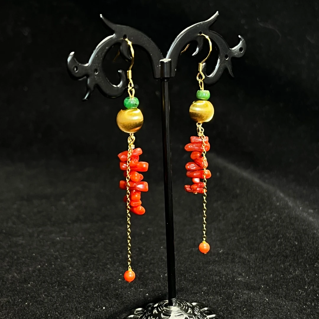 沙丁珊瑚diy款925银耳坠——D225005