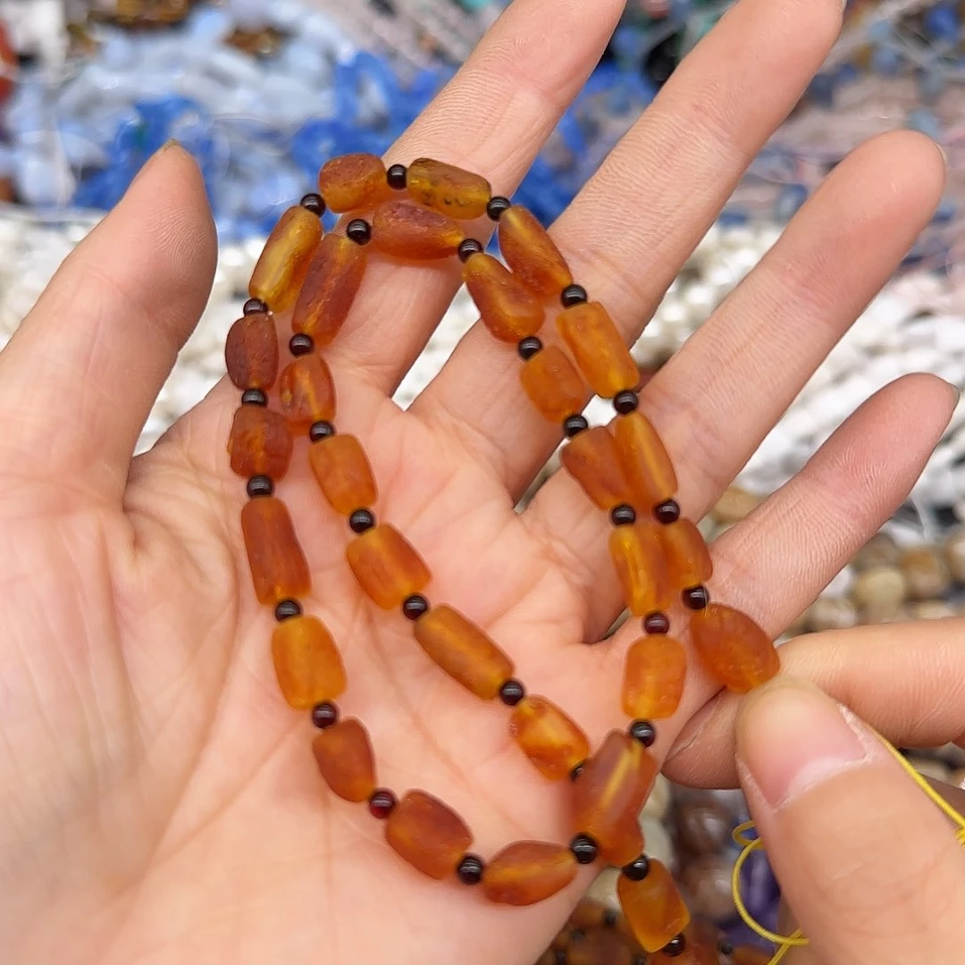 玛瑙/玉髓合金珠宝半成品蜜蜡带皮5-6mm一条