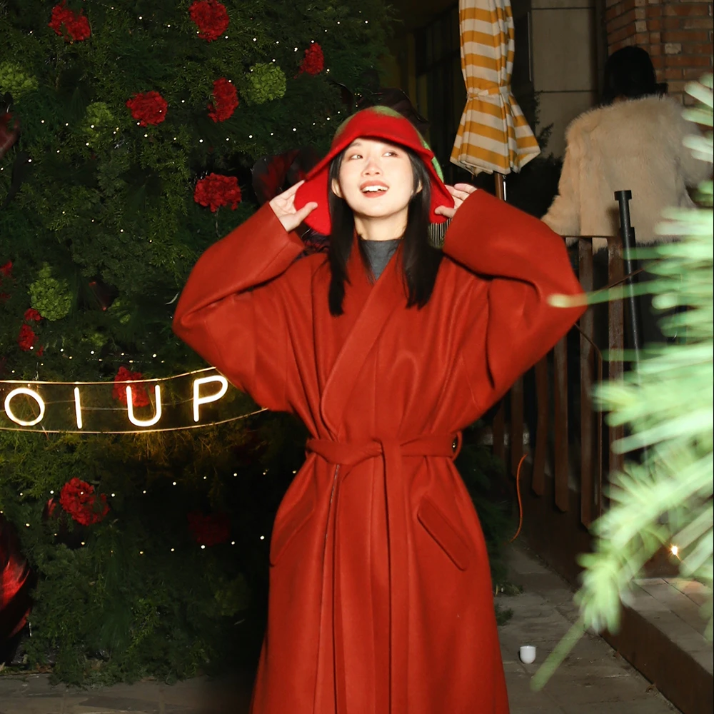 谜阿凰朱染风衣秋冬季新款羊毛高端长袍汉元素新中式改良原创汉服