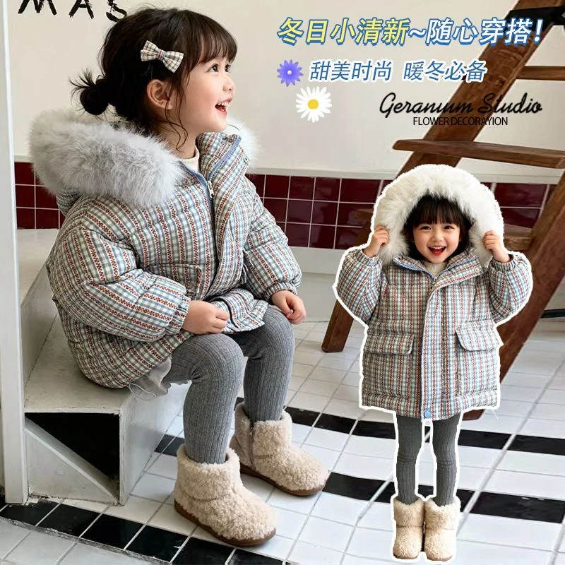 【思晨家】新款冬季甜美格子女童加厚保暖外套百搭冬装潮款韩版时尚