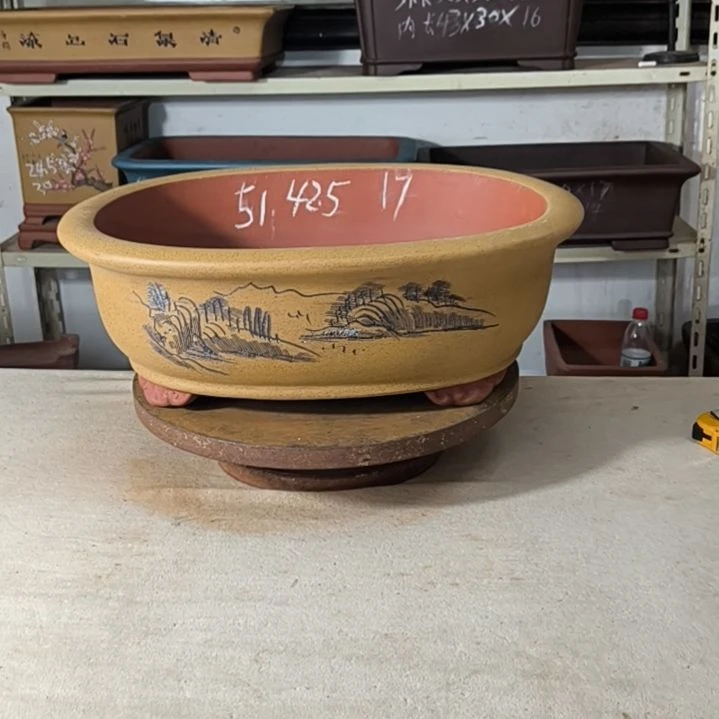 紫砂花盆芝麻黄色小腰