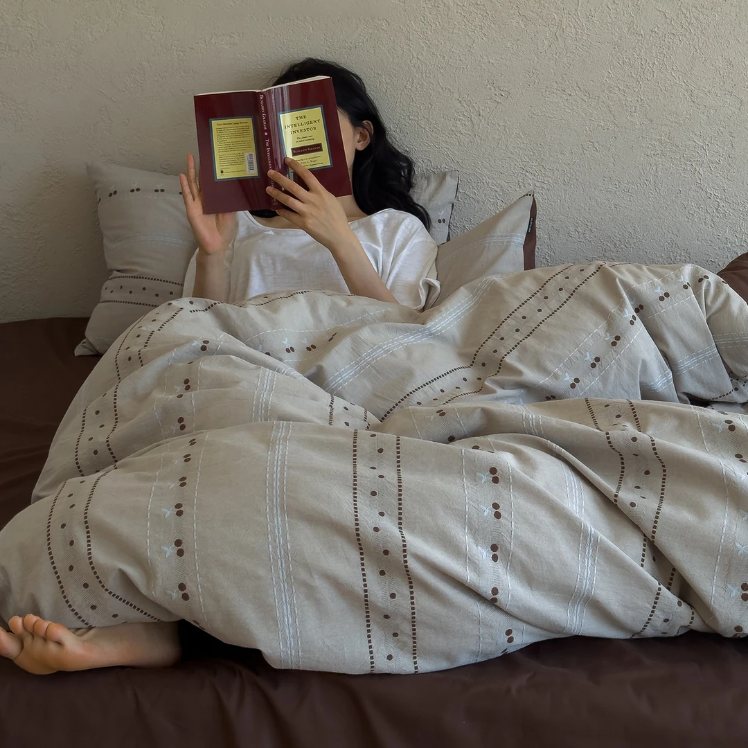 巨舒适～秋冬磨毛四件套全棉条纹被套轻奢高级感主卧室中古风床品