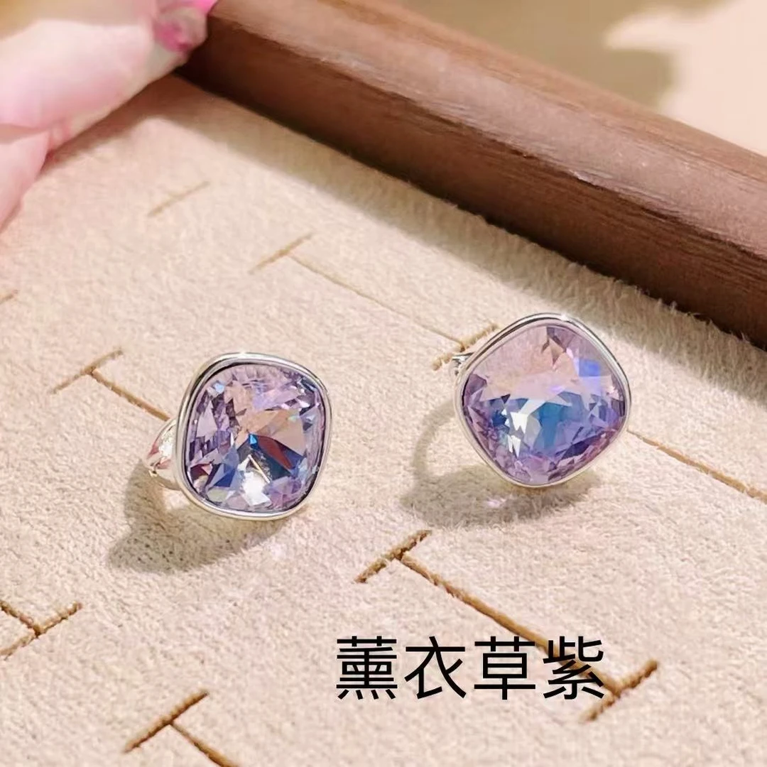 铜合金合成锆石耳饰 a473欧比雅比【彩色小肥方耳扣通勤耳环】19601