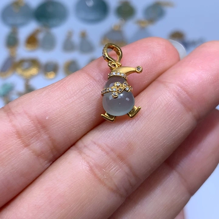 吊坠(不含链)18K金镶嵌翡翠葫芦