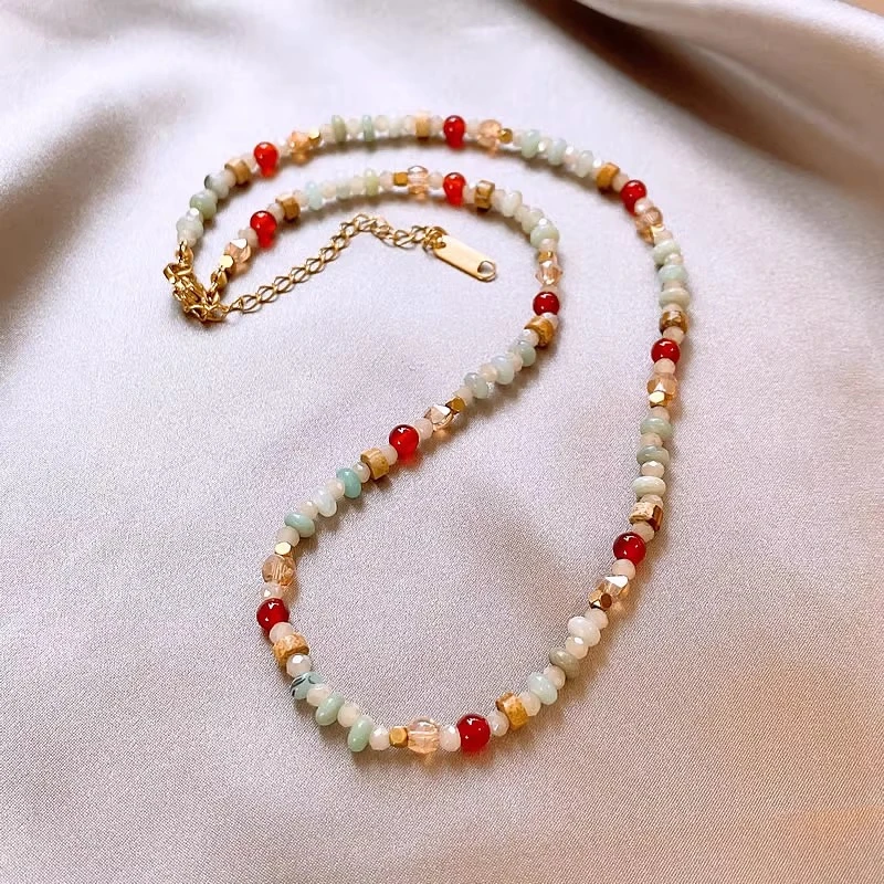 铜合金项链  多巴胺项链配饰女轻奢小众彩色串珠锁骨链高级感颈链