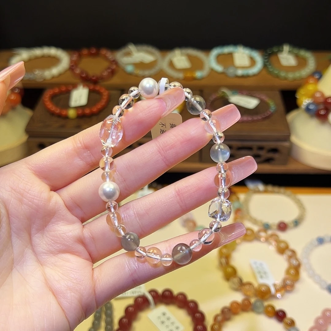 水晶银S925镀金镶嵌手串白1592