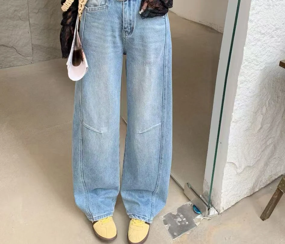 【郁儿严选】81905新款2025春百搭休闲水洗阔腿牛仔弯刀裤高腰