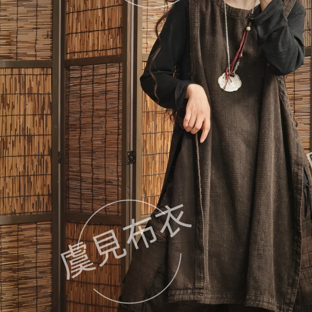 虞姑娘 春季复古个性炒色做亚麻侧盘扣马甲【衣长94-108胸围150】