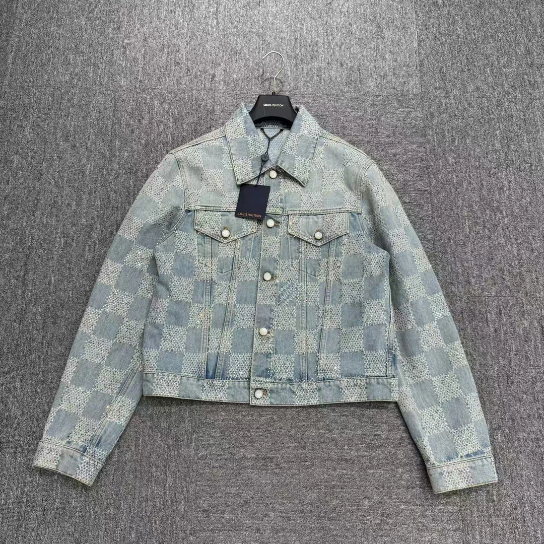 未使用 LouisVuitton/路易威登 水钻棋盘格牛仔夹克/50码/19251