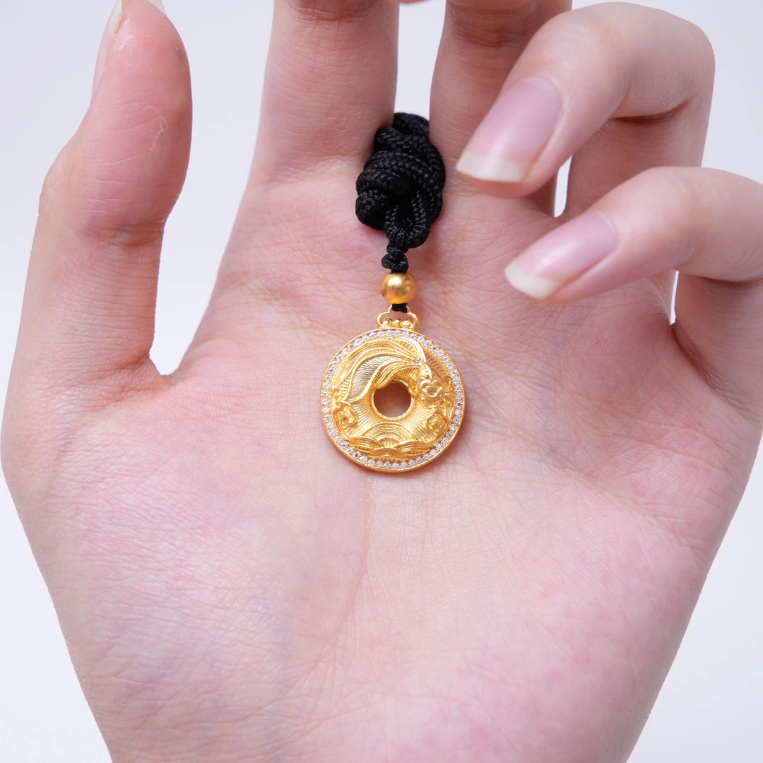 【金吊坠】圈钻锦鲤平安扣吊坠带绳黄金5G足金999送女友附加【238】