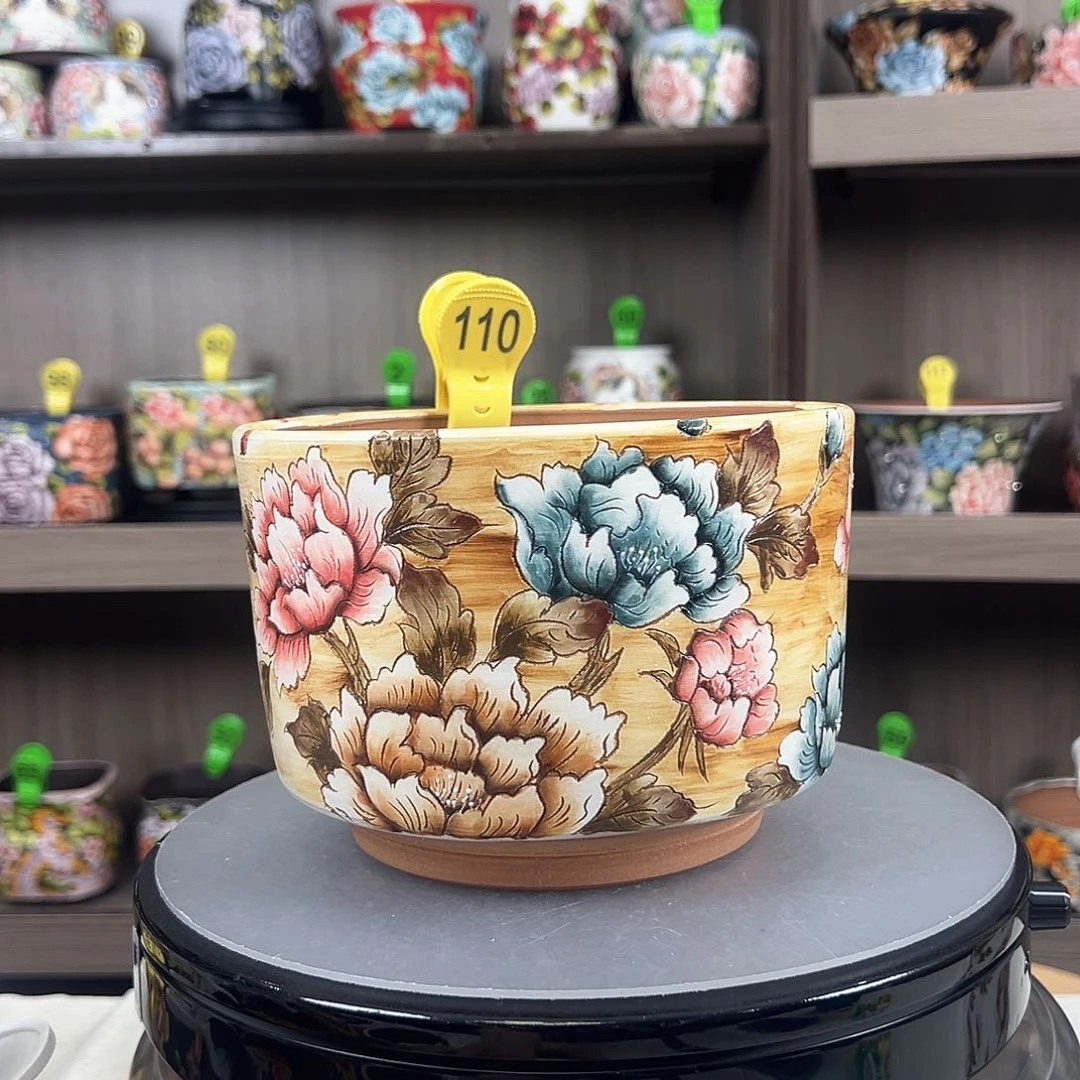 手绘陶瓷花盆口16高12.5