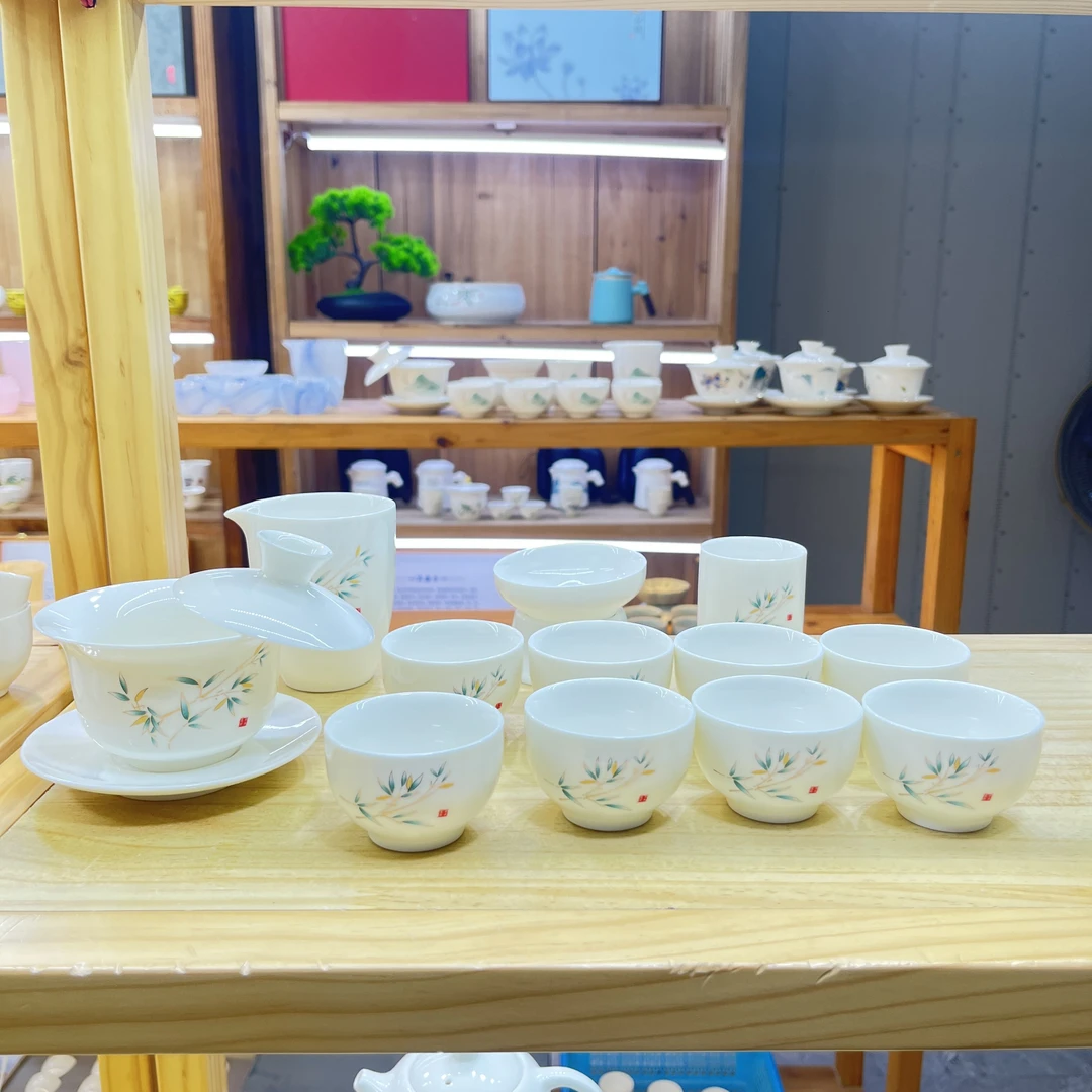 晟翔陶瓷茶具竹君盖碗11头加两杯