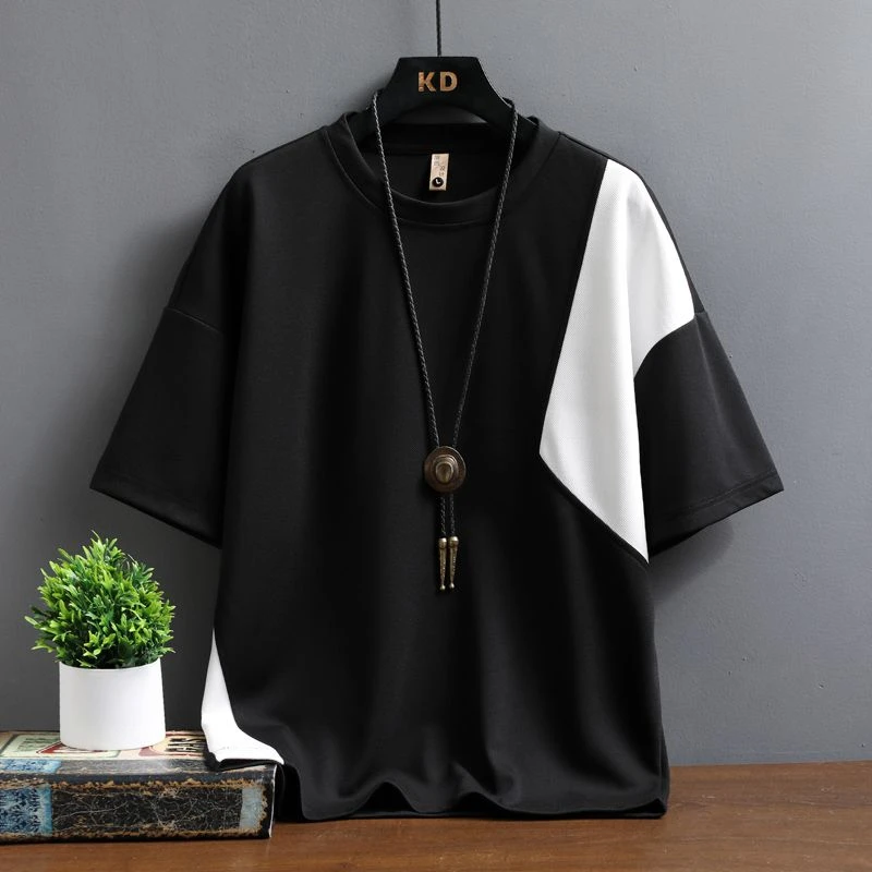 2025男短袖夏季新款冰丝圆领上衣学生宽松青少年百搭薄款半袖潮流