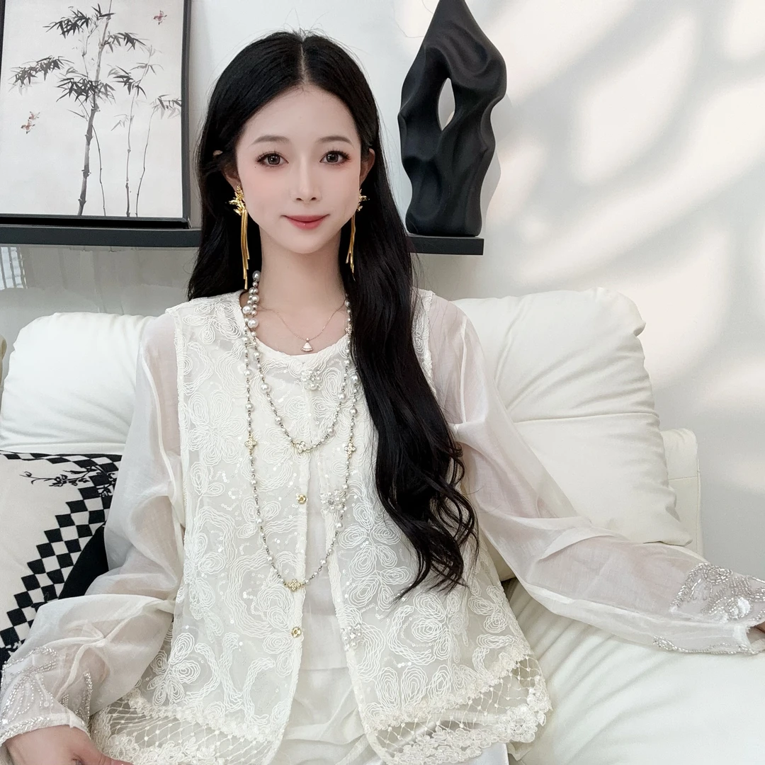 【花影】新中式重工刺绣蕾丝拼接高级感圆领马甲