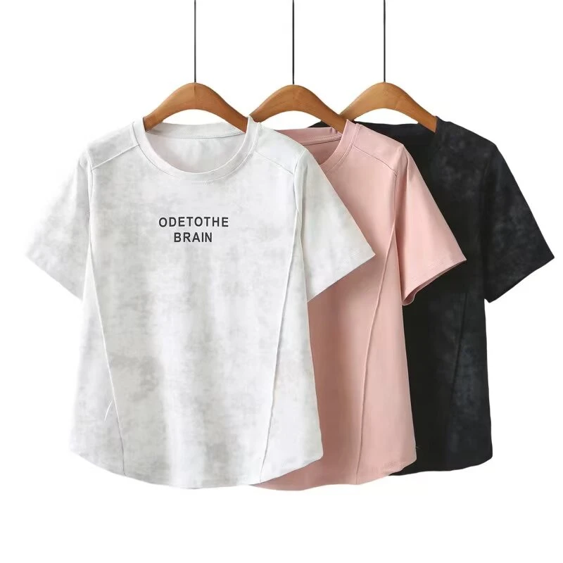 大码夏季新款显瘦设计感扎染印花圆领短袖T恤休闲上衣时尚