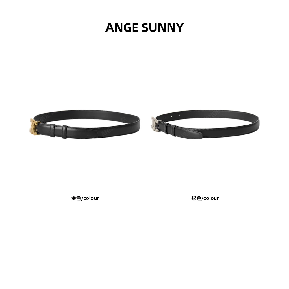 ANGE SUNNY【凯旋门牛皮腰带】时尚新款 金属扣牛皮金银两色腰带