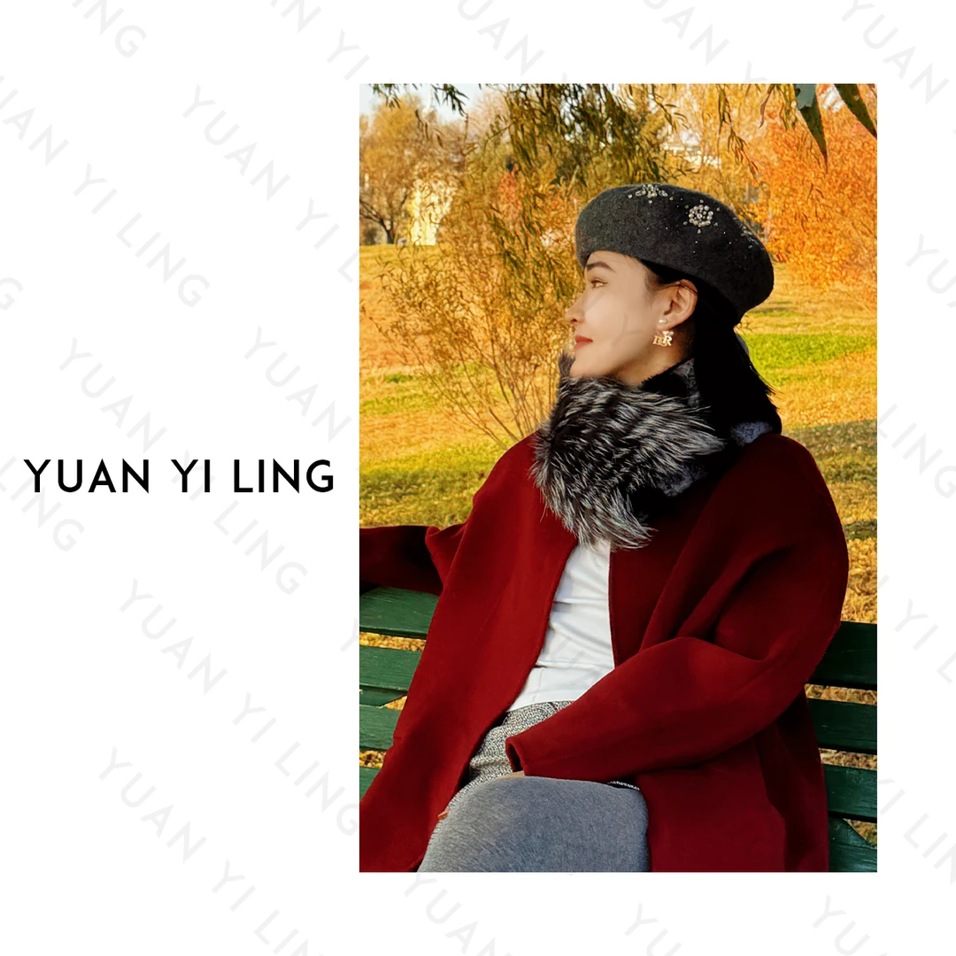 YUAN YI LING【拍照神器】24冬双面兔毛搭配银狐猫加厚潮牌女装单品