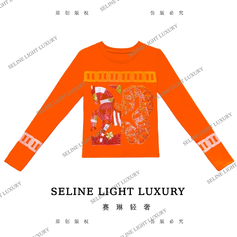 【25Q-799】海2025 灵魂锁链小马气质百搭圆领长袖T恤