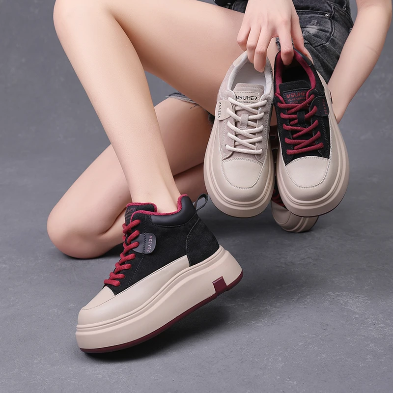 百搭软底女款厚底休闲复古鞋舒适增高面包鞋13783-1