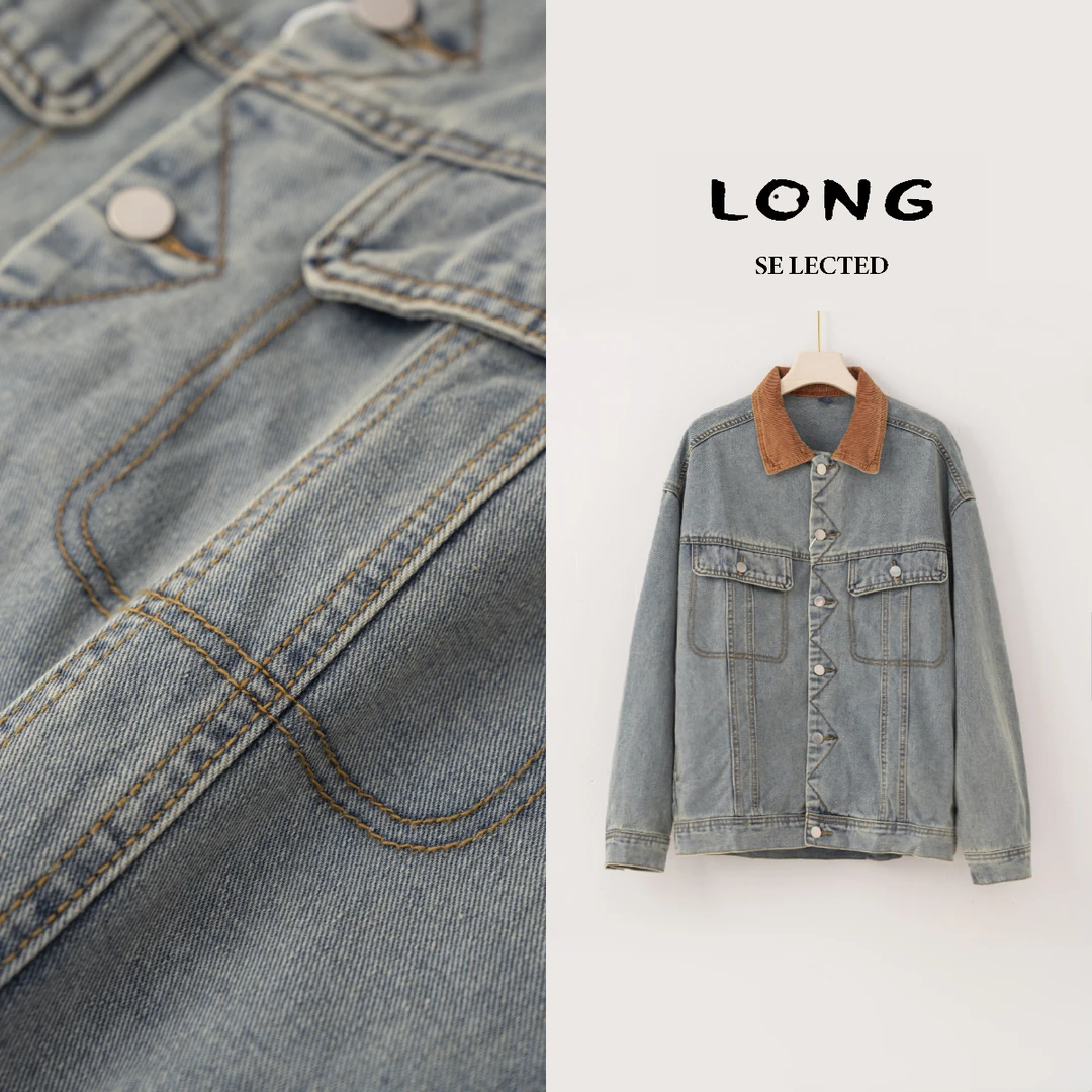 Q2916撞色灯芯绒领牛仔外套，复古蓝与浅蓝色可选，经典又时髦。2323